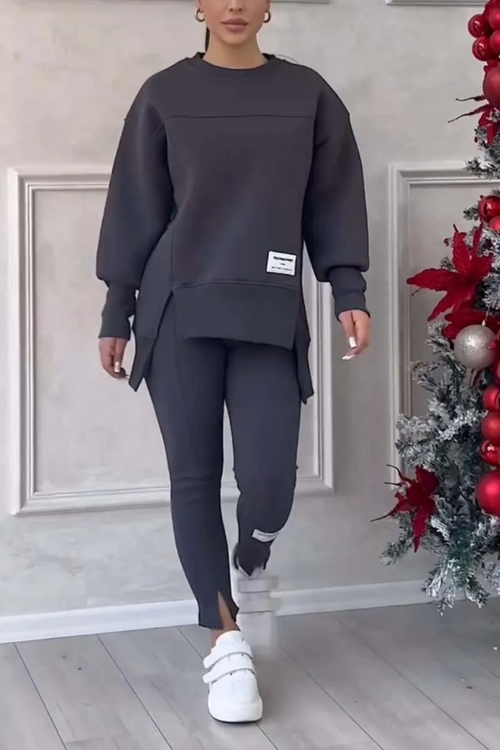 Sleeve Slit Sweatshirt Leggings Set