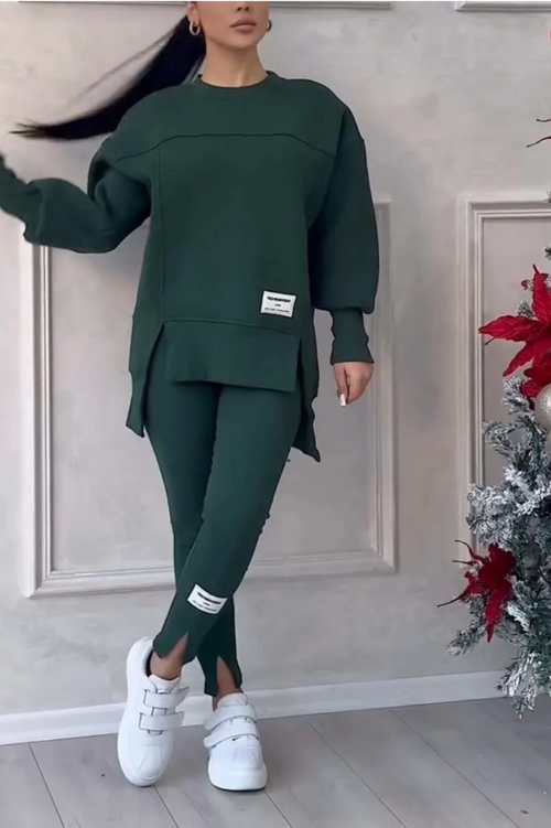 Sleeve Slit Sweatshirt Leggings Set