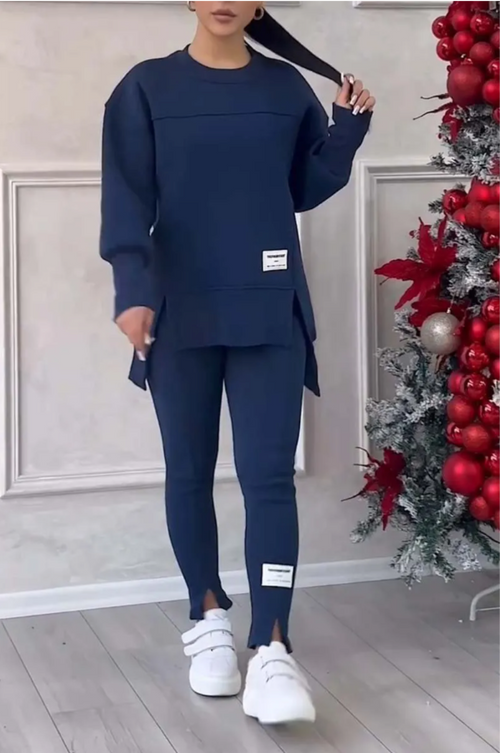 Sleeve Slit Sweatshirt Leggings Set