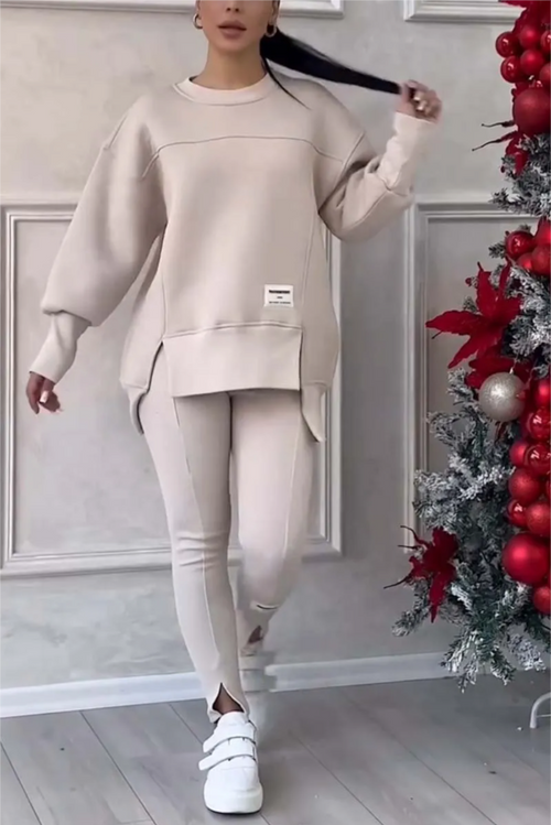 Sleeve Slit Sweatshirt Leggings Set