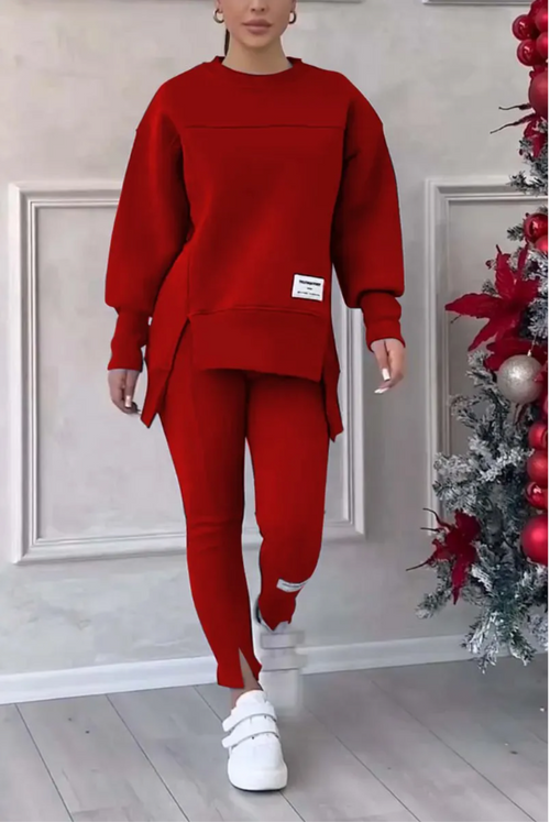 Sleeve Slit Sweatshirt Leggings Set