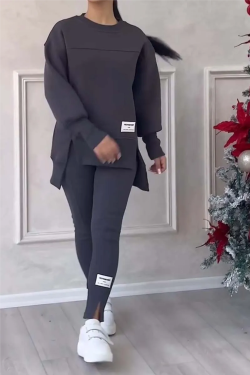 Sleeve Slit Sweatshirt Leggings Set