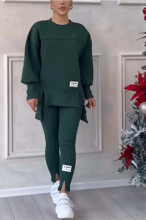 Sleeve Slit Sweatshirt Leggings Set