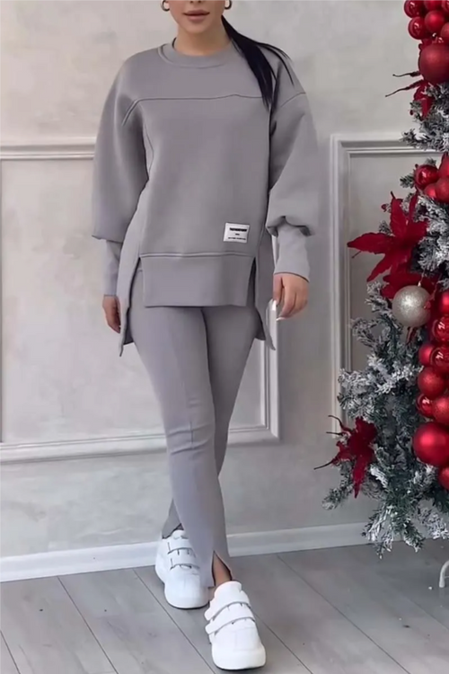 Sleeve Slit Sweatshirt Leggings Set