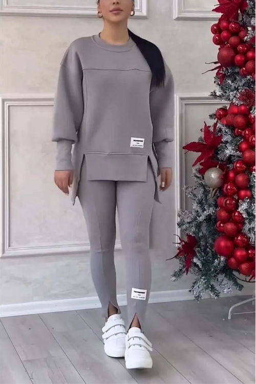 Sleeve Slit Sweatshirt Leggings Set